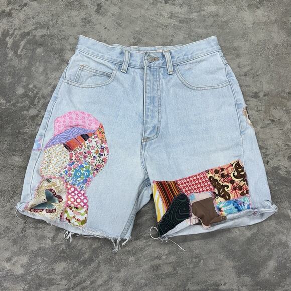 Guess Pants - Vintage Guess Light Wash Patchwork High Rise 80s 90s Denim Shorts Vtg Retro